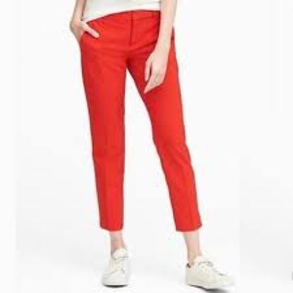 Banana Republic Avery Bright Orange Scalloped Hem Cropped Pants NWT SZ 10 - Picture 1 of 11